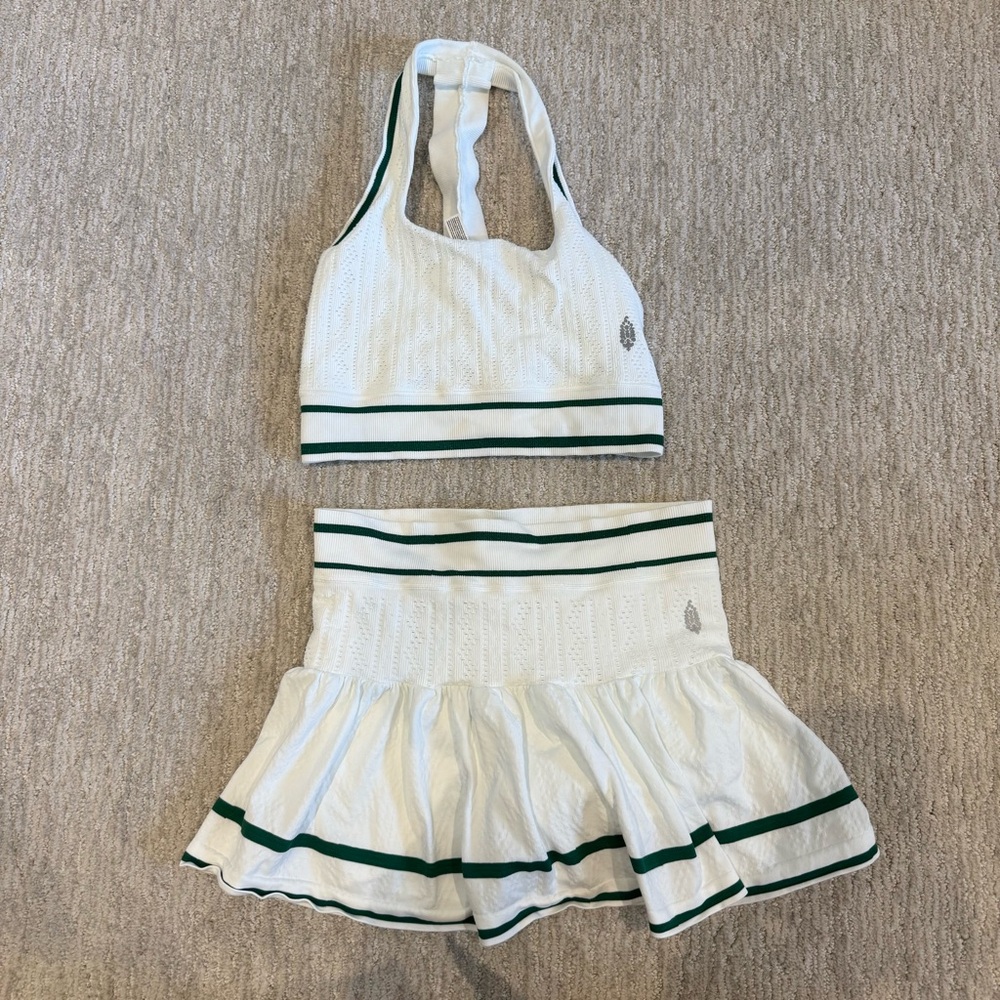 FP Movement by Free People White and Green Tank Top